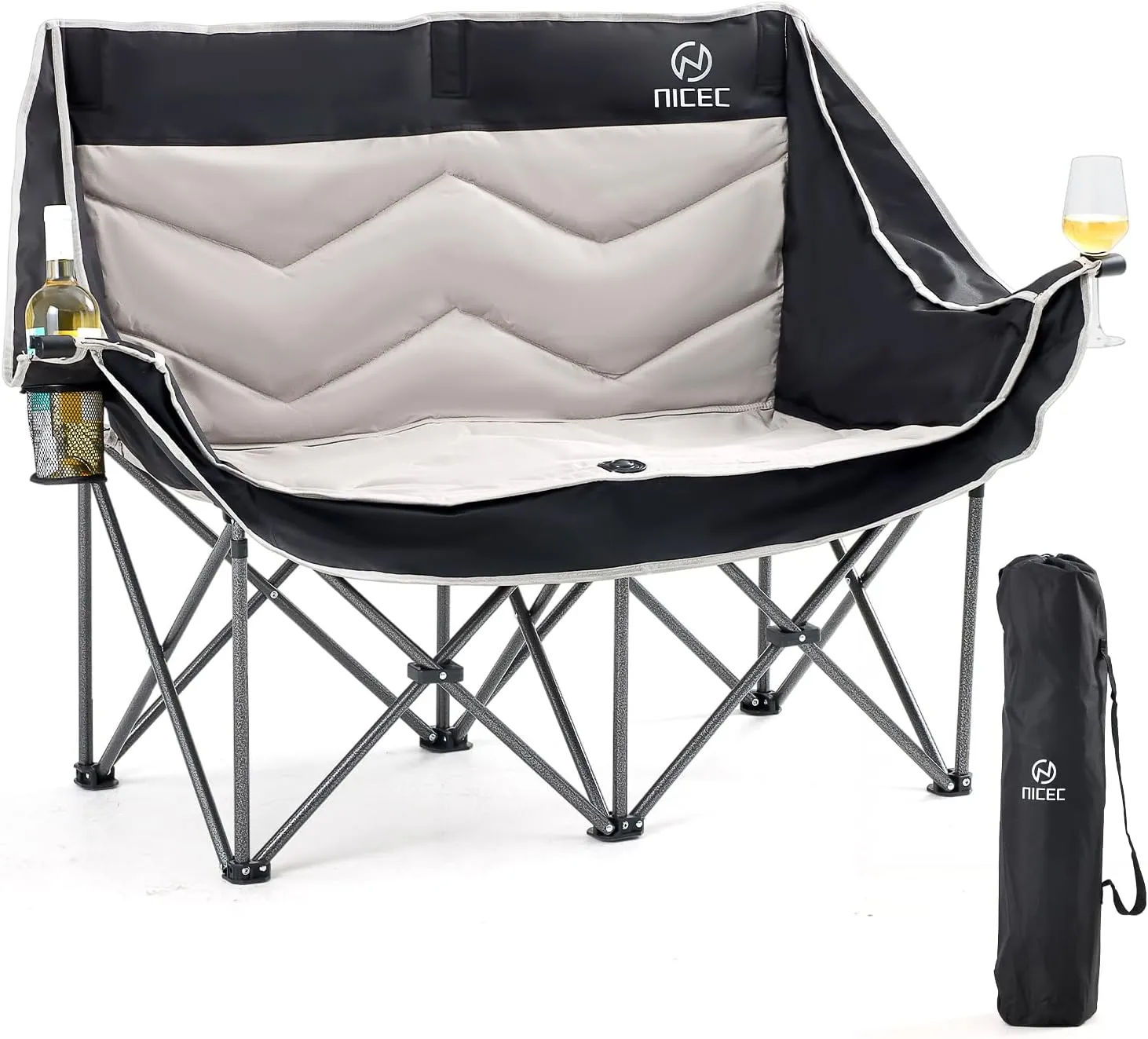 Nice C Table for Grill, Outdoor Table, Camping Table, Adjustable Height (47.3” x 23.7“ x 14.7”/24.2“ Black)   Double Camping Chair, Oversized Camping Loveseat, Padded Folding Loveseat, Camping Couch