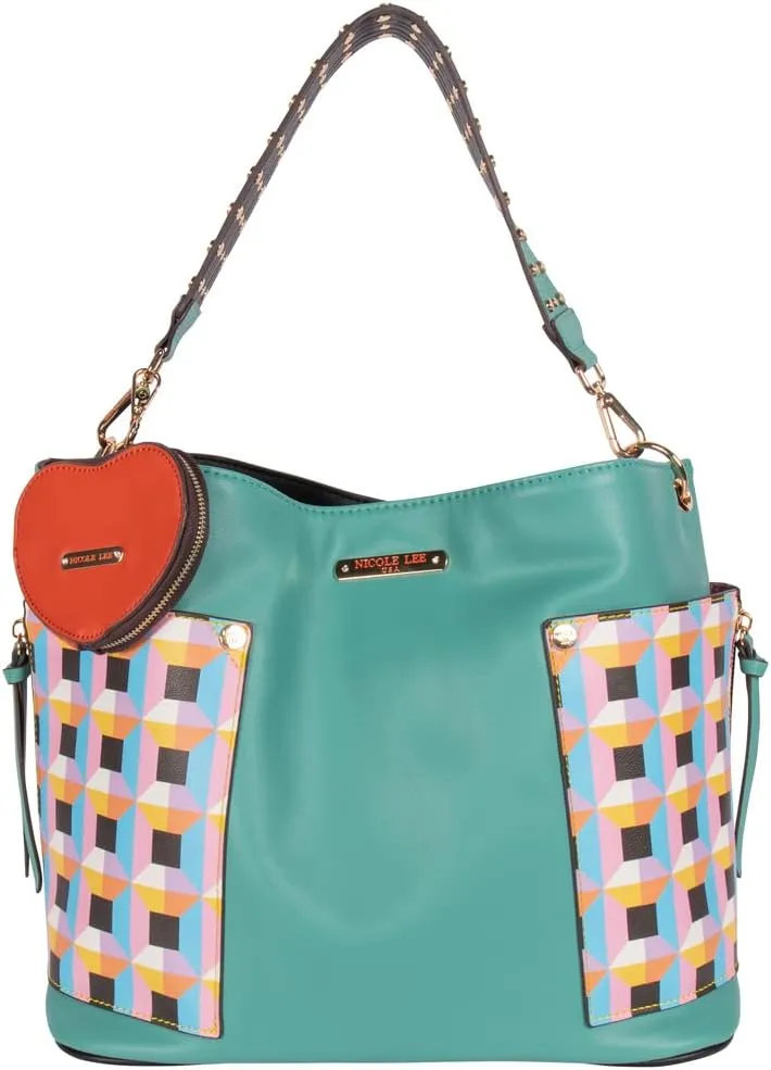 NICOLE LEE Quihn 3 Piece Set, Shoulder Handbag, Zip Pouch Crossbody, Detachable Heart Coin Purse