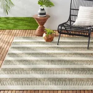 Nicole Miller New York Patio Country Charlotte Modern Stripe Indoor/Outdoor Area Rug, Taupe/Ivory, 7'9"x10'2"