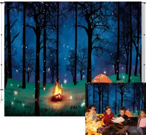 Night Camping Backdrop for Photography 10x8ft Outdoor Travel Mountains Landscape Grassland Camp Tents Photography Backdrop Holiday Vacation Camp Event Background Kids Birthday Banner Props