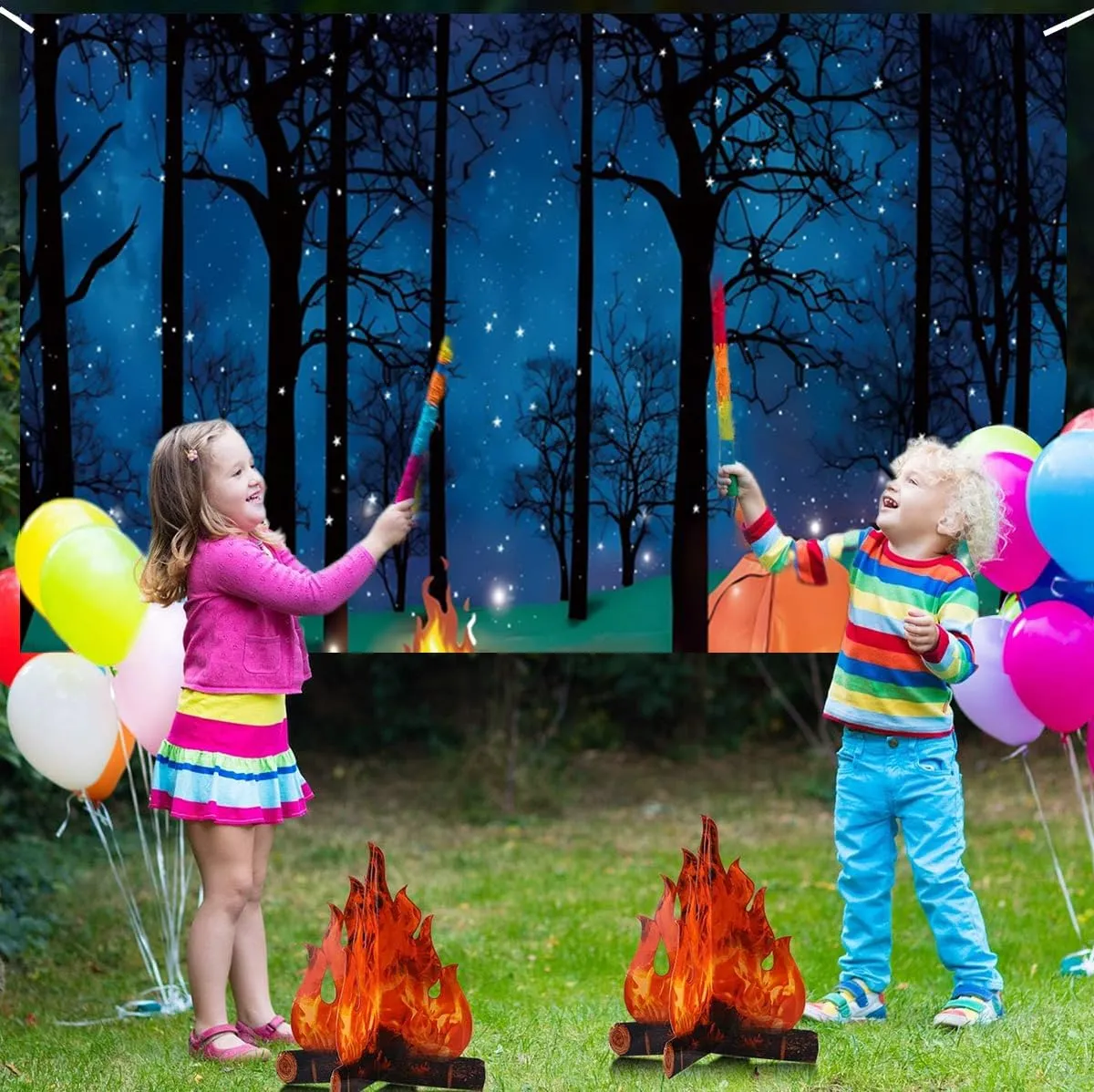 Night Camping Backdrop for Photography 10x8ft Outdoor Travel Mountains Landscape Grassland Camp Tents Photography Backdrop Holiday Vacation Camp Event Background Kids Birthday Banner Props