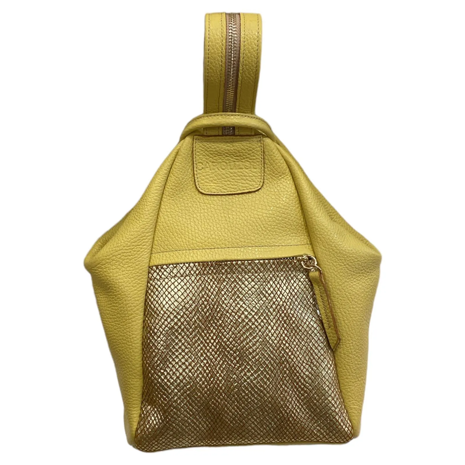Niovi small. Yellow and gold leather backpack