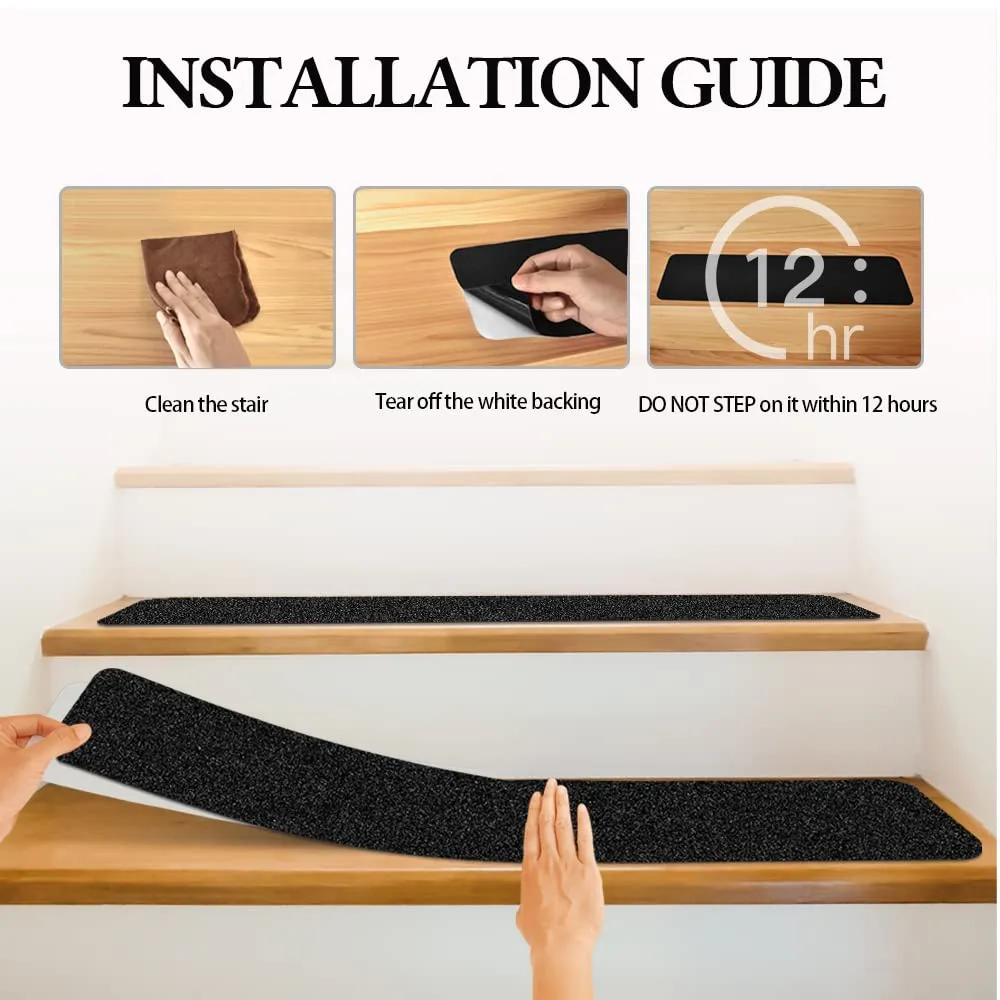 Non Slip Outdoor Stair Treads,6"x30"(8-Pack),Black Pre-Cut 80 Grit Anti Slip Grip Tape,Non Skid Heavy Duty Traction Adhesive Step Stripes for Staircase,Skateborad and Deck.