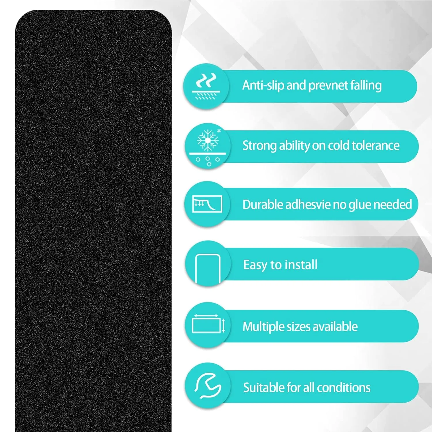 Non Slip Outdoor Stair Treads,6"x30"(8-Pack),Black Pre-Cut 80 Grit Anti Slip Grip Tape,Non Skid Heavy Duty Traction Adhesive Step Stripes for Staircase,Skateborad and Deck.