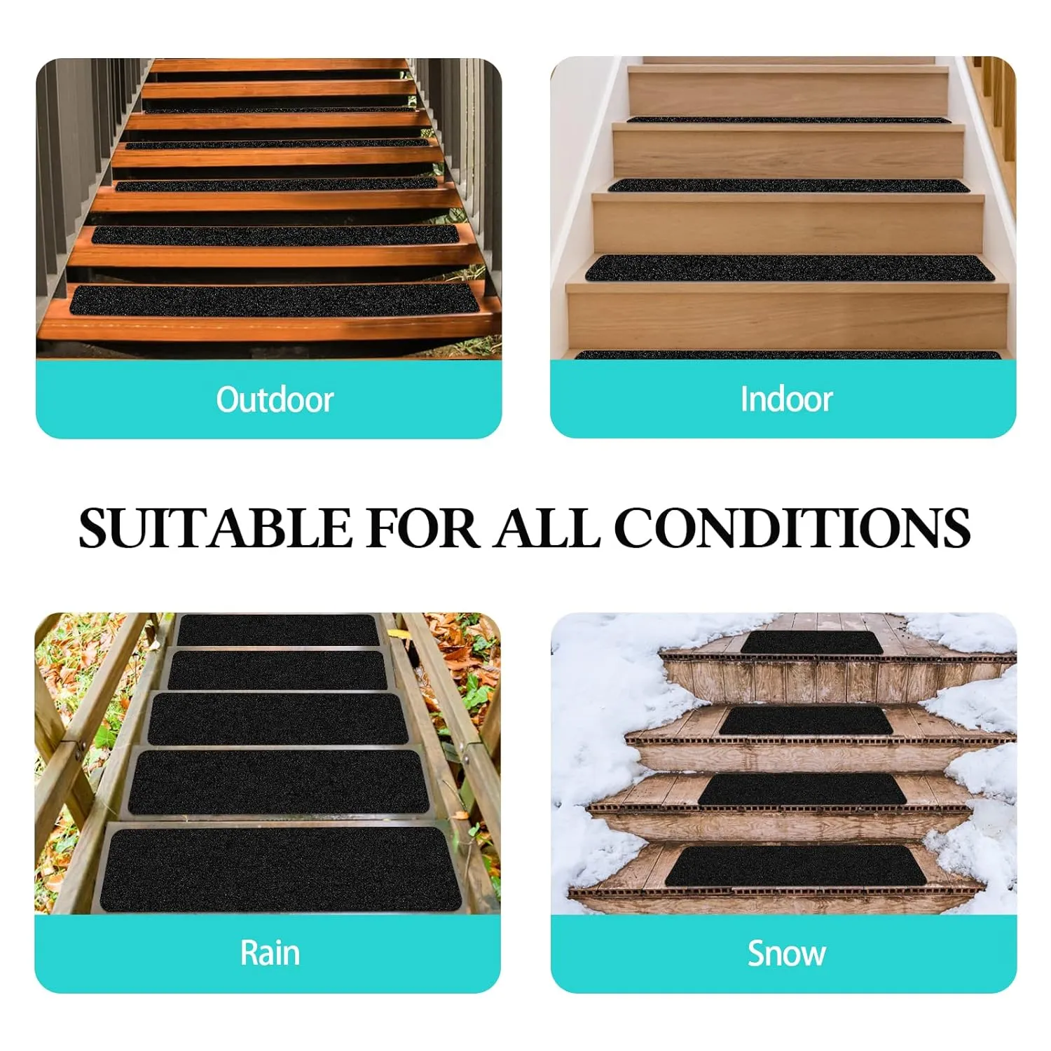 Non Slip Outdoor Stair Treads,6"x30"(8-Pack),Black Pre-Cut 80 Grit Anti Slip Grip Tape,Non Skid Heavy Duty Traction Adhesive Step Stripes for Staircase,Skateborad and Deck.
