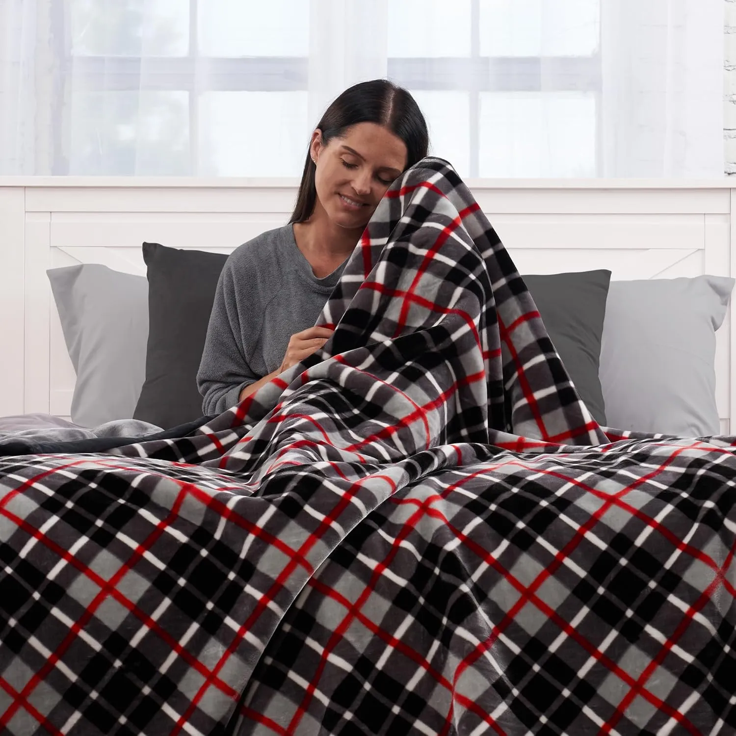 Northwest Ashford Home Cozy Ultimate Plush Throw Blanket, Balmoral Plaid Queen Size 90 x 90 inches
