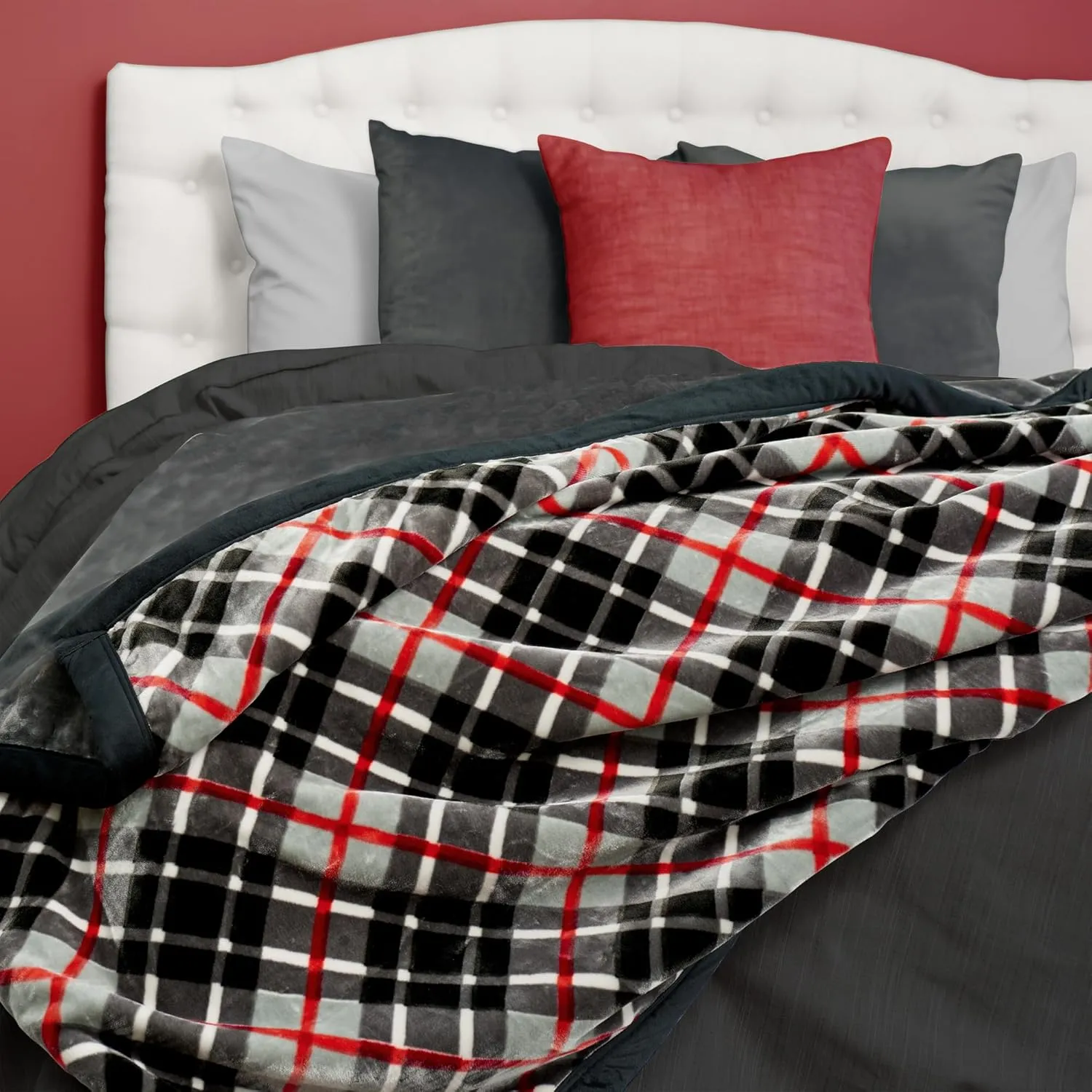 Northwest Ashford Home Cozy Ultimate Plush Throw Blanket, Balmoral Plaid Queen Size 90 x 90 inches