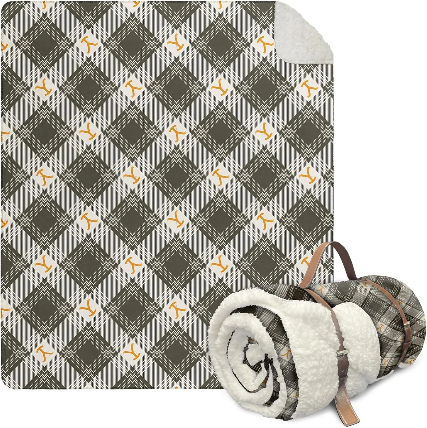 Northwest Yellowstone Silk Touch Sherpa Throw Blanket with Storage Strap Handle, 60" x 70", Dutton Plaid