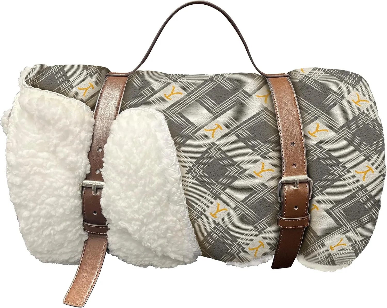 Northwest Yellowstone Silk Touch Sherpa Throw Blanket with Storage Strap Handle, 60" x 70", Dutton Plaid