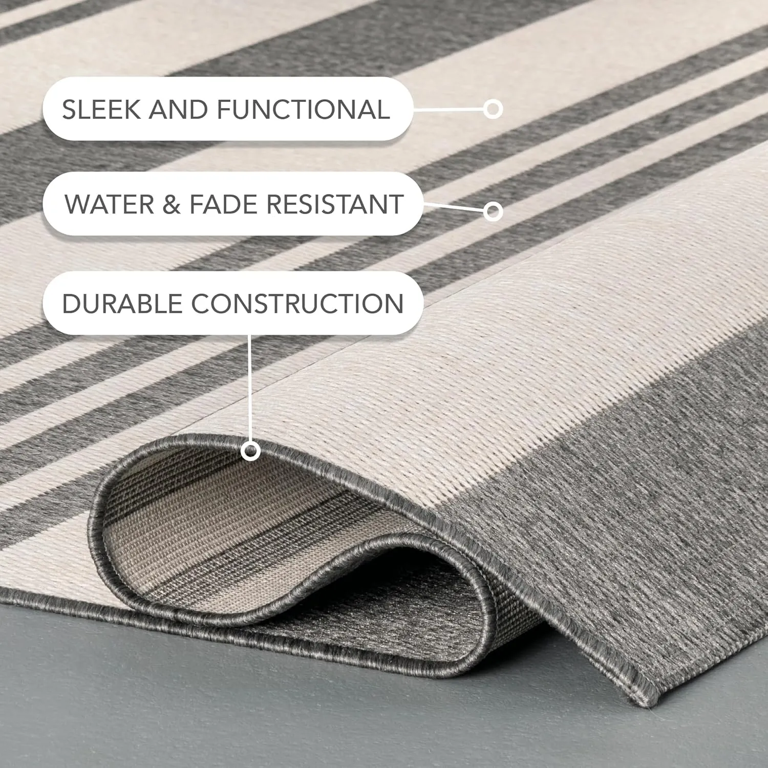 nuLOOM 2' x 8' Outdoor Performance Area Rug, OEKO-TEX Certified, Weather Resistant, High Traffic, Patio, Balcony, Outside, Robin Grey/Beige