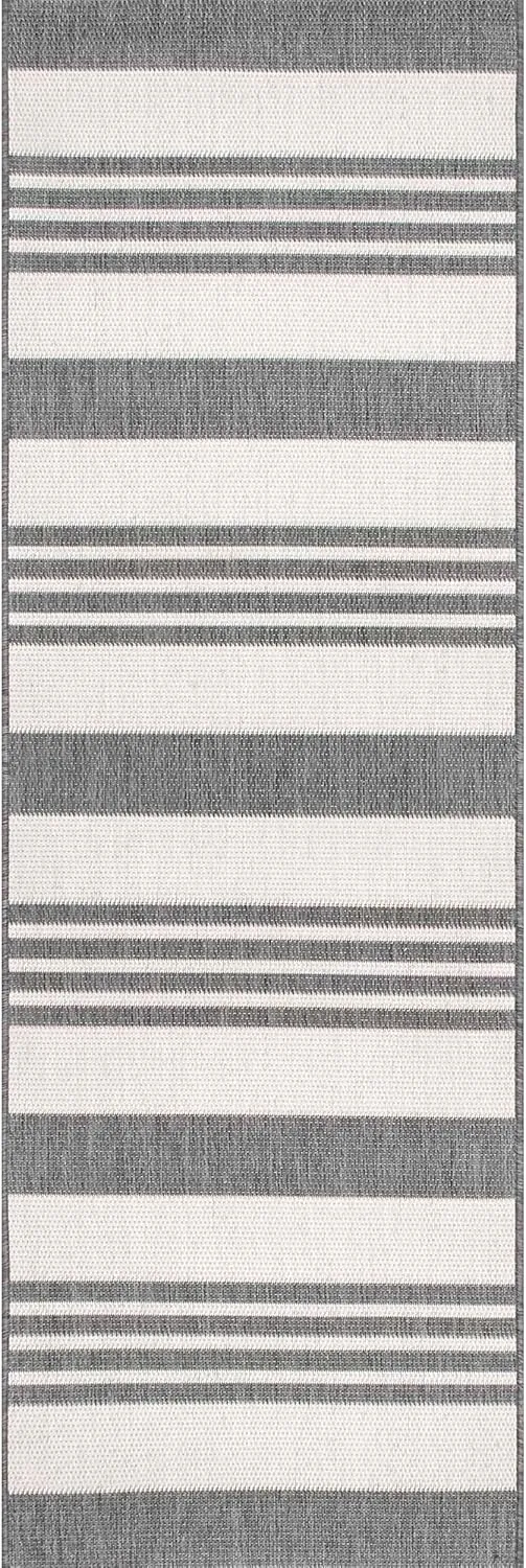 nuLOOM 2' x 8' Outdoor Performance Area Rug, OEKO-TEX Certified, Weather Resistant, High Traffic, Patio, Balcony, Outside, Robin Grey/Beige