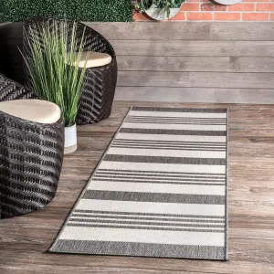 nuLOOM 2' x 8' Outdoor Performance Area Rug, OEKO-TEX Certified, Weather Resistant, High Traffic, Patio, Balcony, Outside, Robin Grey/Beige