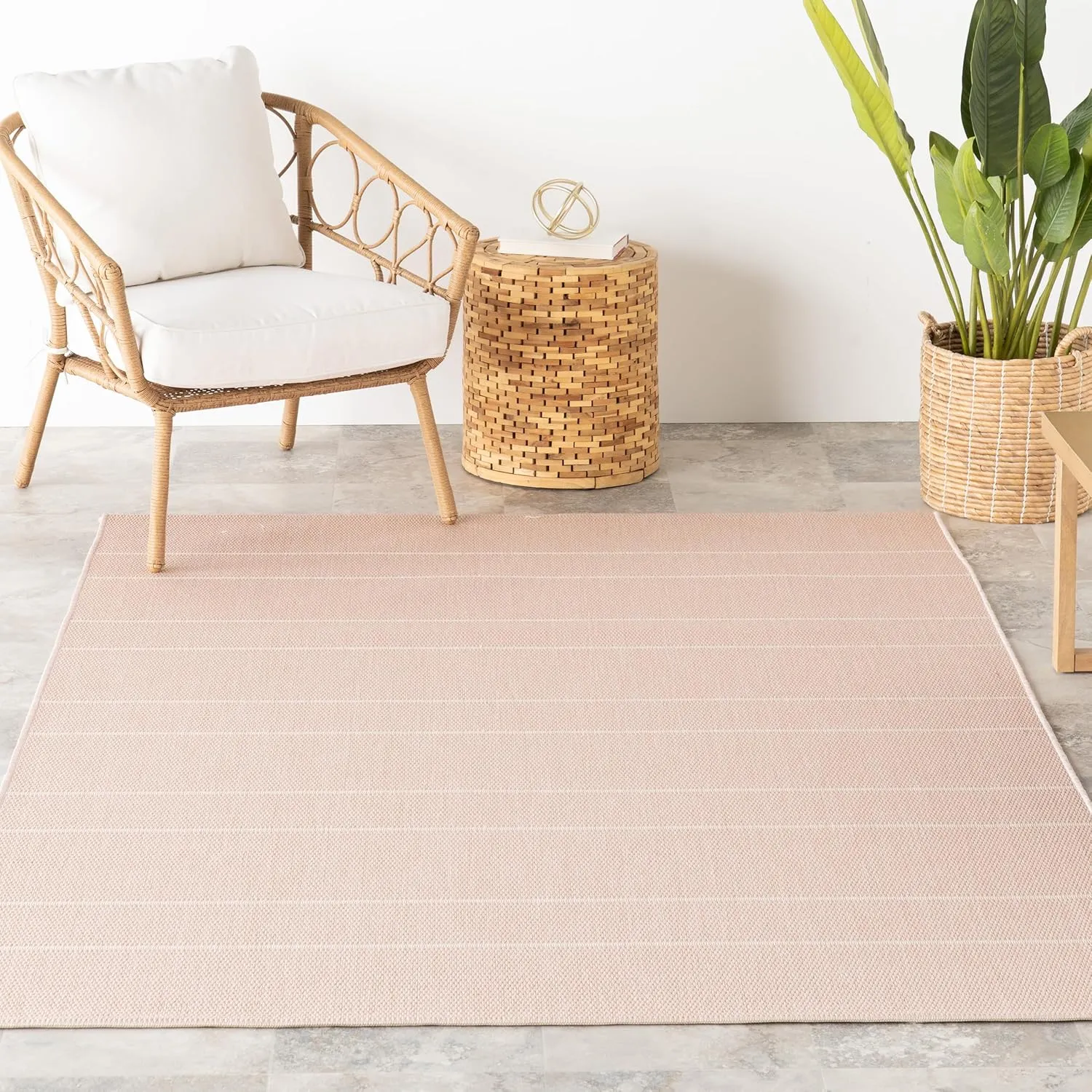 nuLOOM 4' x 6' Outdoor Performance Area Rug, Oeko-TEX Certified, Weather Resistant, High Traffic, Patio, Balcony, Outside, Alaina Light Pink
