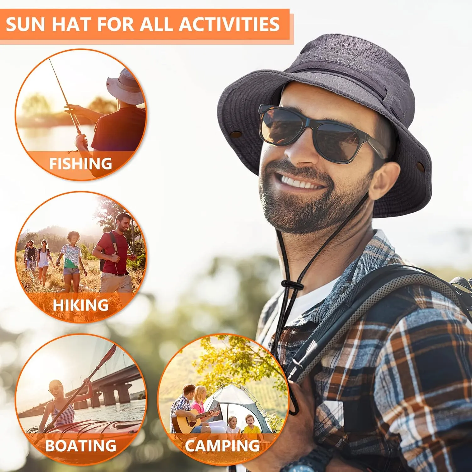 Obling Sun Hat for Men Women, Fishing Hat UPF 50 Wide Brim Bucket Hat Safari Boonie Hat