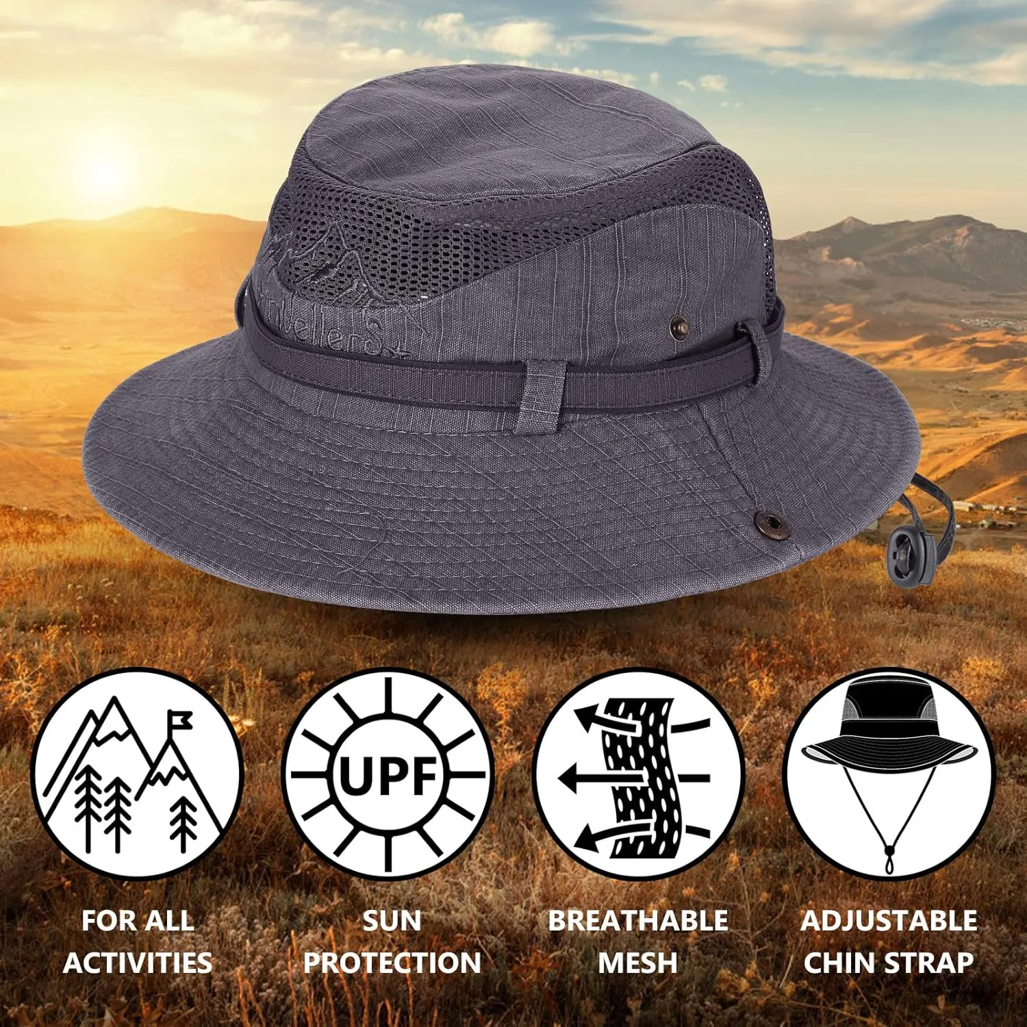 Obling Sun Hat for Men Women, Fishing Hat UPF 50 Wide Brim Bucket Hat Safari Boonie Hat