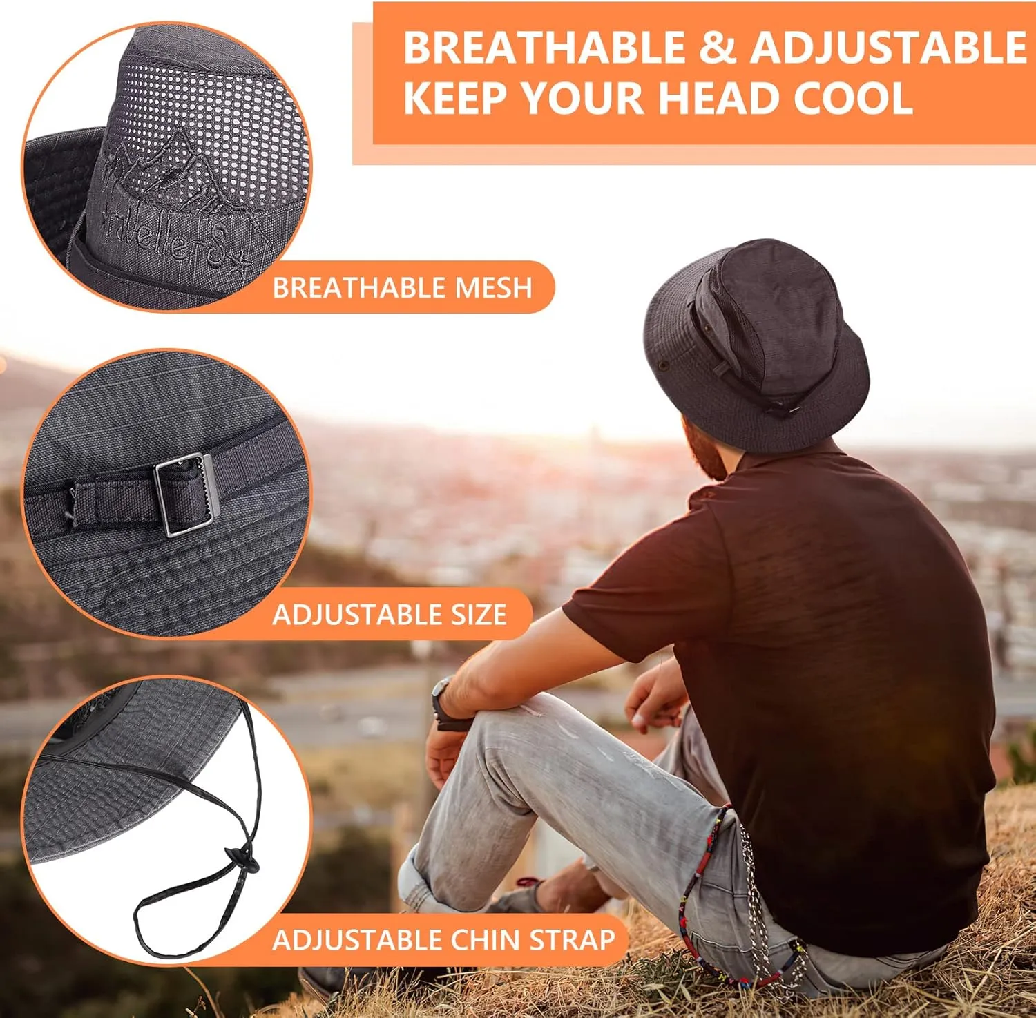 Obling Sun Hat for Men Women, Fishing Hat UPF 50 Wide Brim Bucket Hat Safari Boonie Hat