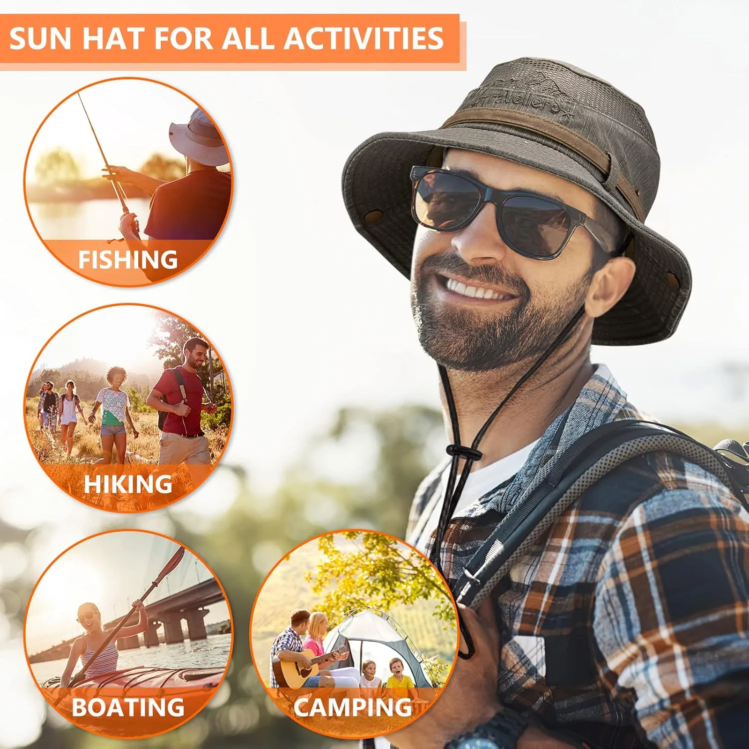 Obling Sun Hat for Men Women, Fishing Hat UPF 50 Wide Brim Bucket Hat Safari Boonie Hat