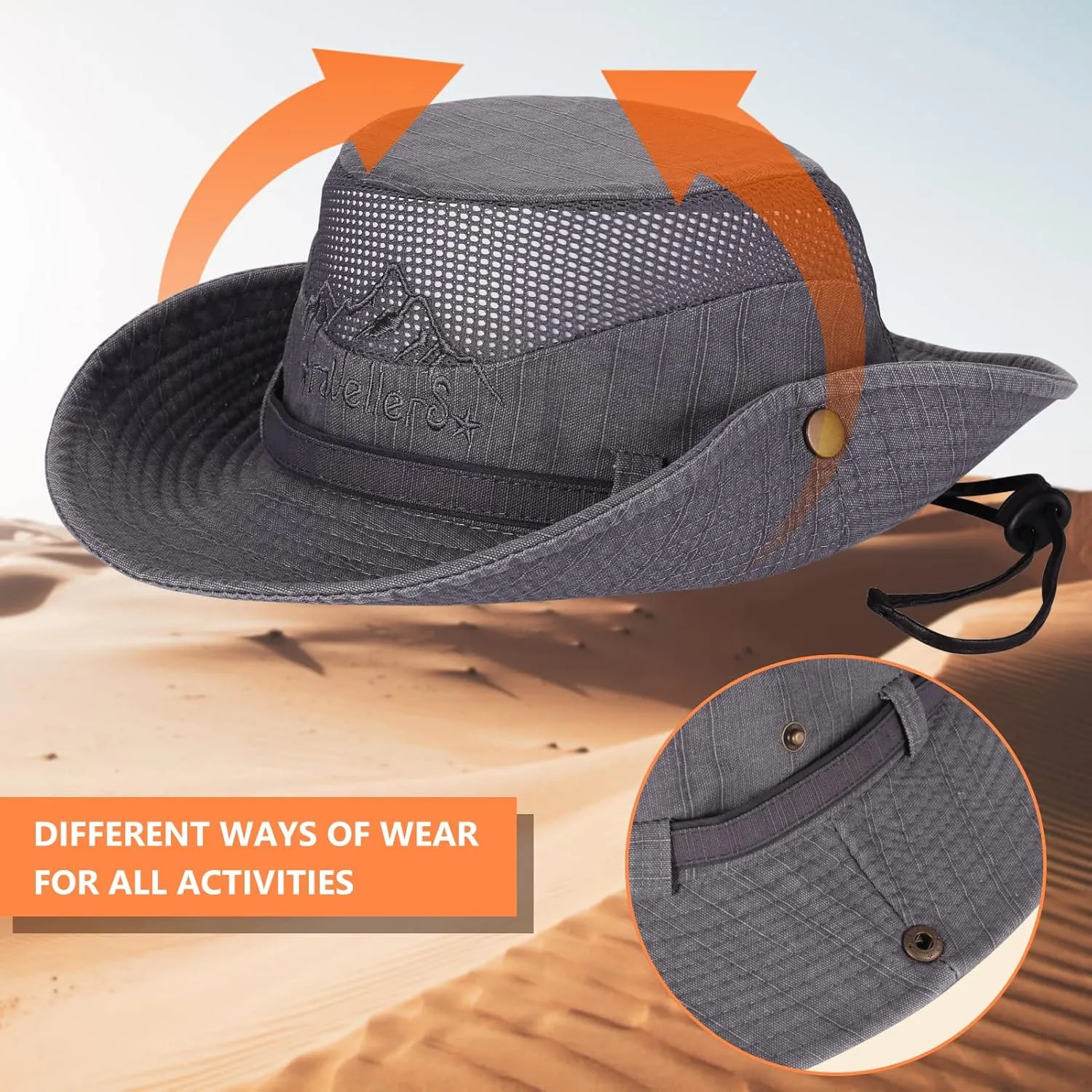 Obling Sun Hat for Men Women, Fishing Hat UPF 50 Wide Brim Bucket Hat Safari Boonie Hat
