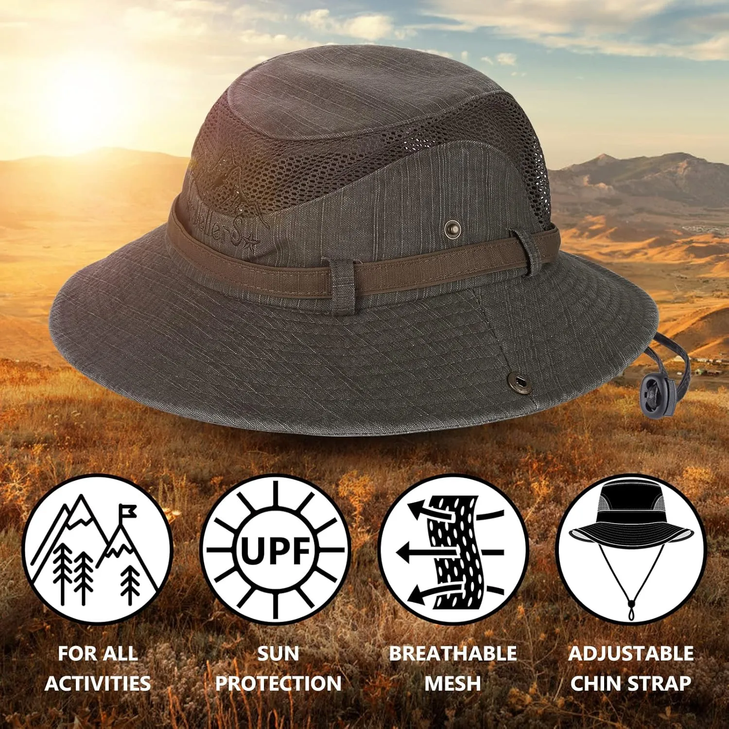 Obling Sun Hat for Men Women, Fishing Hat UPF 50 Wide Brim Bucket Hat Safari Boonie Hat