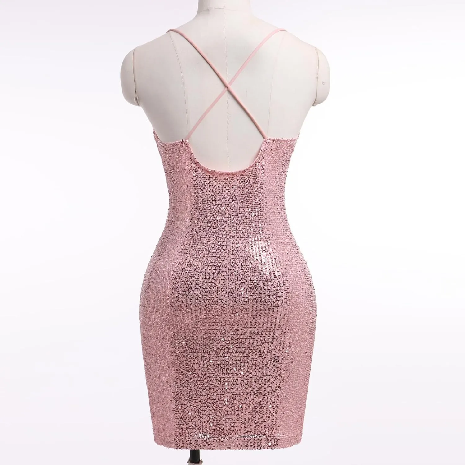 ODIZLI Women's Spaghetti Straps Cowl Neck Sequins Glitters Bodycon Mini Dress Party Nightclub Dress