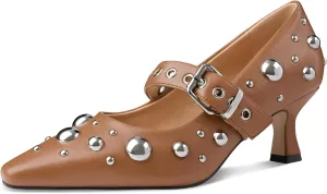 Oh Mispares Women’s Pointed Toe Pumps Mary Jane Kitten Heel Closed Toe Dress Shoes Studded Strap Buckle 2 Inches Wedding Prom Business