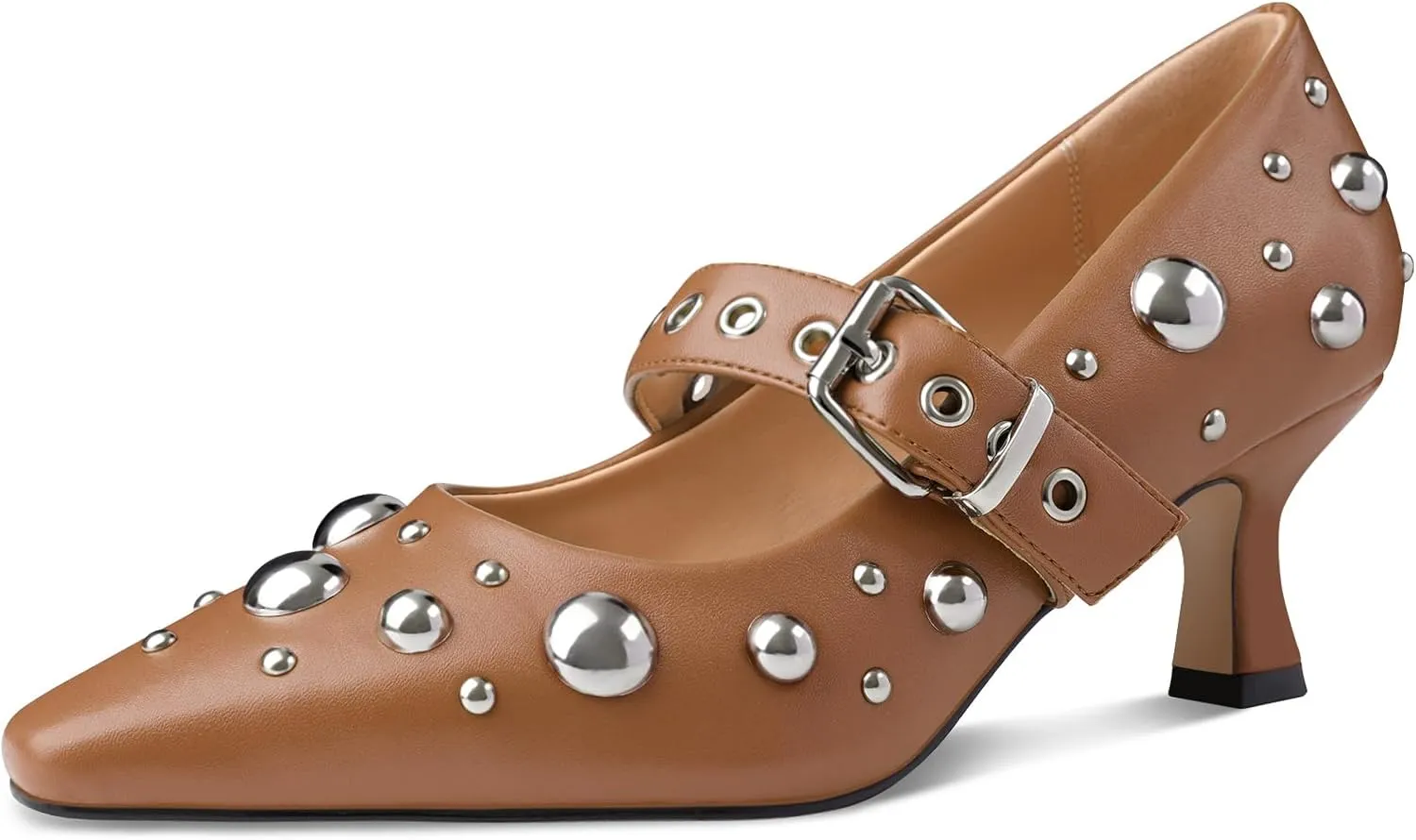 Oh Mispares Women’s Pointed Toe Pumps Mary Jane Kitten Heel Closed Toe Dress Shoes Studded Strap Buckle 2 Inches Wedding Prom Business