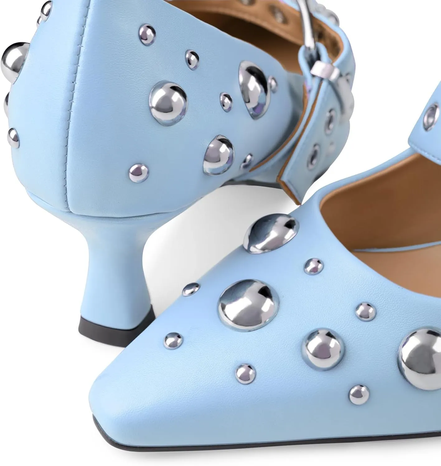 Oh Mispares Women’s Pointed Toe Pumps Mary Jane Kitten Heel Closed Toe Dress Shoes Studded Strap Buckle 2 Inches Wedding Prom Business