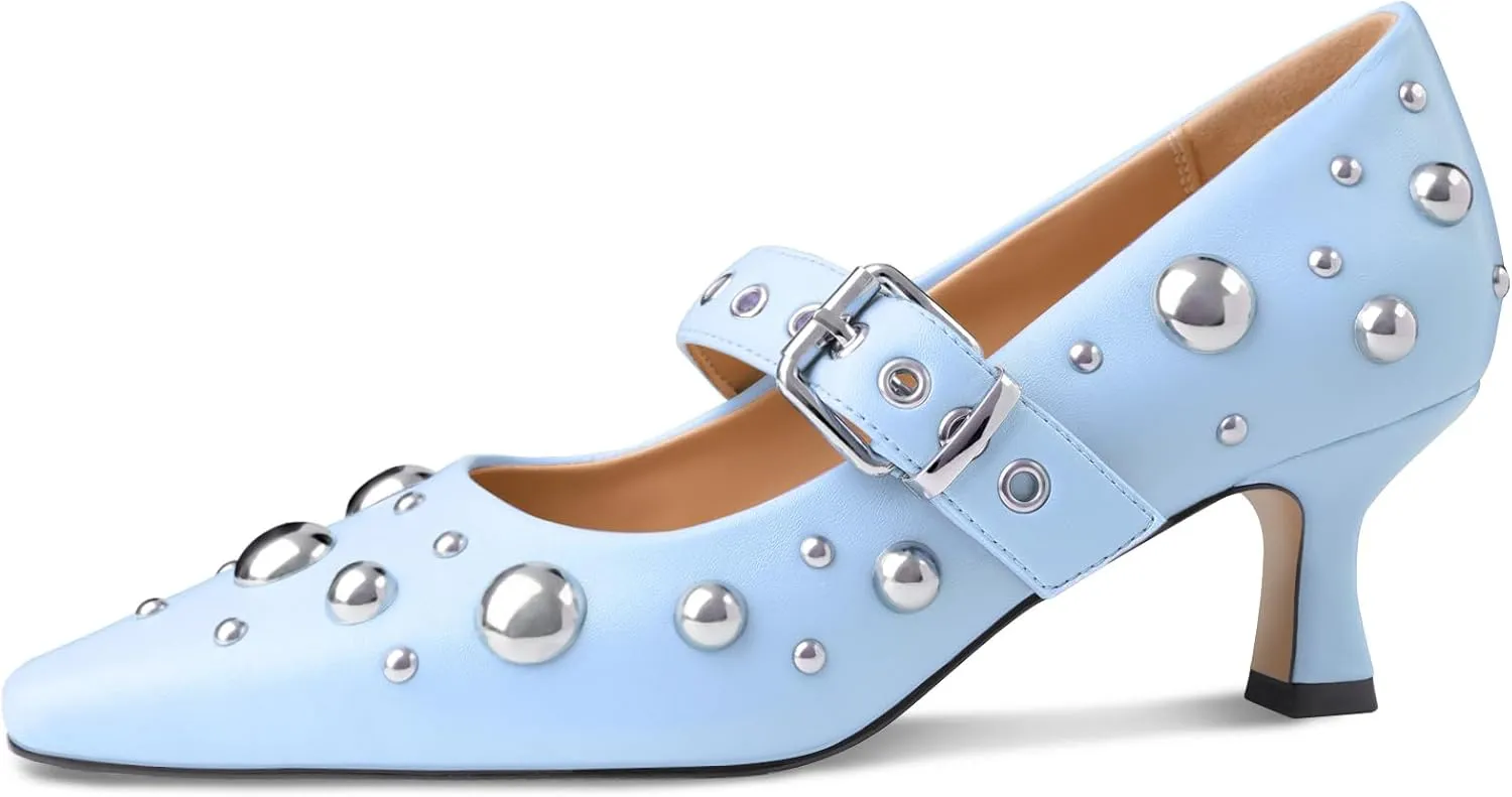 Oh Mispares Women’s Pointed Toe Pumps Mary Jane Kitten Heel Closed Toe Dress Shoes Studded Strap Buckle 2 Inches Wedding Prom Business