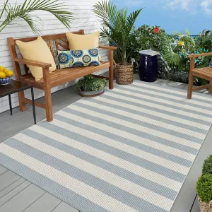 OJIA Blue and White Striped Area Rug 5'x7' Outdoor Rug, Washable Patio Rug Farmhouse Cotton Woven Bedroom Rugs Indoor Outdoor Rugs Living Room Carpet for Dining Room Deck Backyard Camping