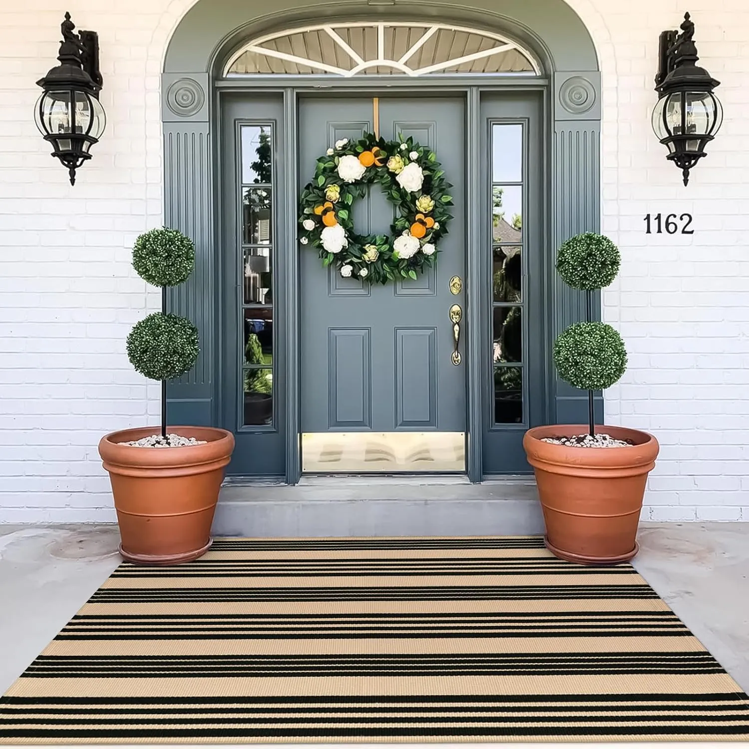 OJIA Outdoor Area Rugs 4'x6', Black and Tan Outdoor Rug Machine Washable Patio Rugs Cotton Hand Woven Entryway Rug Indoor Rugs for Bedroom/Porch/Deck/Backyard/Camping/Living Room