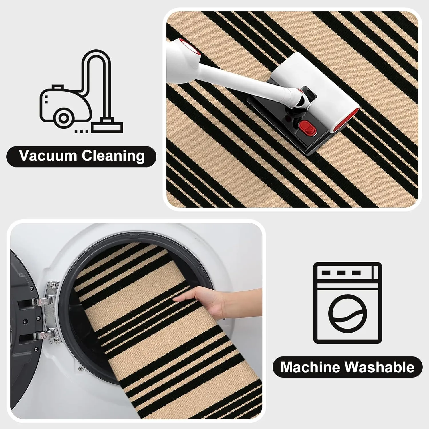 OJIA Outdoor Area Rugs 4'x6', Black and Tan Outdoor Rug Machine Washable Patio Rugs Cotton Hand Woven Entryway Rug Indoor Rugs for Bedroom/Porch/Deck/Backyard/Camping/Living Room