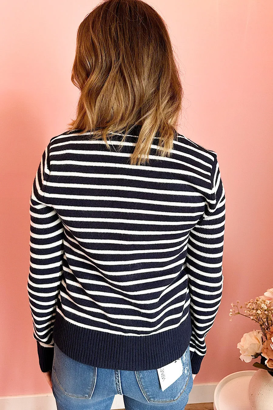 On Deck Striped Sweater Cardigan Navy