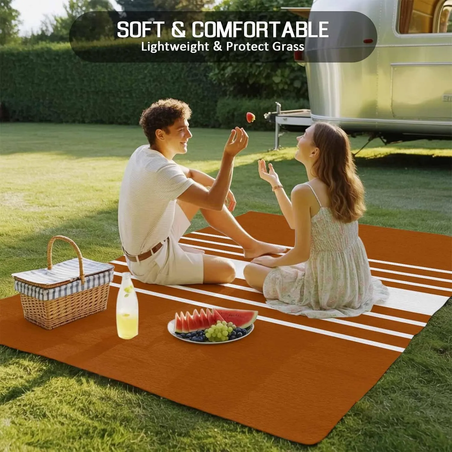 Orange White Outdoor Rug 6x9ft Large Patio Rug,Washable RV Camping Outside Area Runner Rug Mat,Modern Striped Monochrome Geometric Simple Carpet for Picnic Backyard Deck Porch Balcony Beach & Indoor