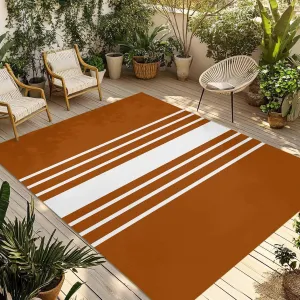 Orange White Outdoor Rug 6x9ft Large Patio Rug,Washable RV Camping Outside Area Runner Rug Mat,Modern Striped Monochrome Geometric Simple Carpet for Picnic Backyard Deck Porch Balcony Beach & Indoor