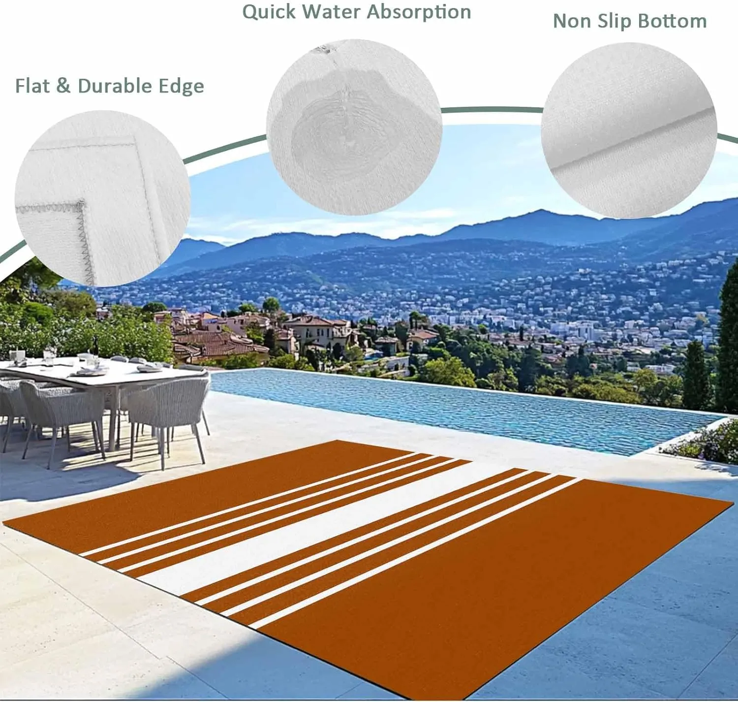 Orange White Outdoor Rug 6x9ft Large Patio Rug,Washable RV Camping Outside Area Runner Rug Mat,Modern Striped Monochrome Geometric Simple Carpet for Picnic Backyard Deck Porch Balcony Beach & Indoor