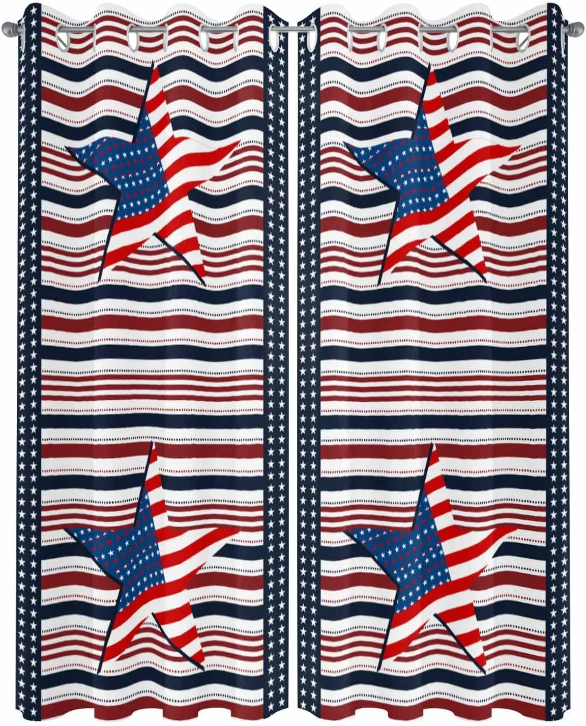 Outdoor Curtains for Patio Waterproof, 4th of July Outdoor Privacy Panels Grommet, Independence Day American Flag Star Striped Blackout Outside Curtains for Porch/Cabana 54"x108", 2 Panels