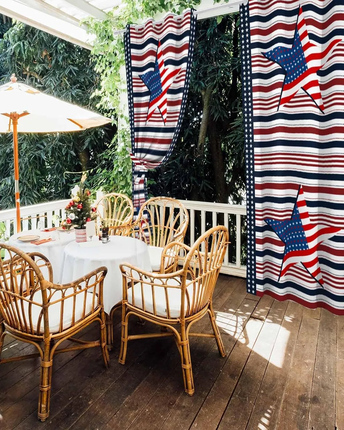 Outdoor Curtains for Patio Waterproof, 4th of July Outdoor Privacy Panels Grommet, Independence Day American Flag Star Striped Blackout Outside Curtains for Porch/Cabana 54"x108", 2 Panels