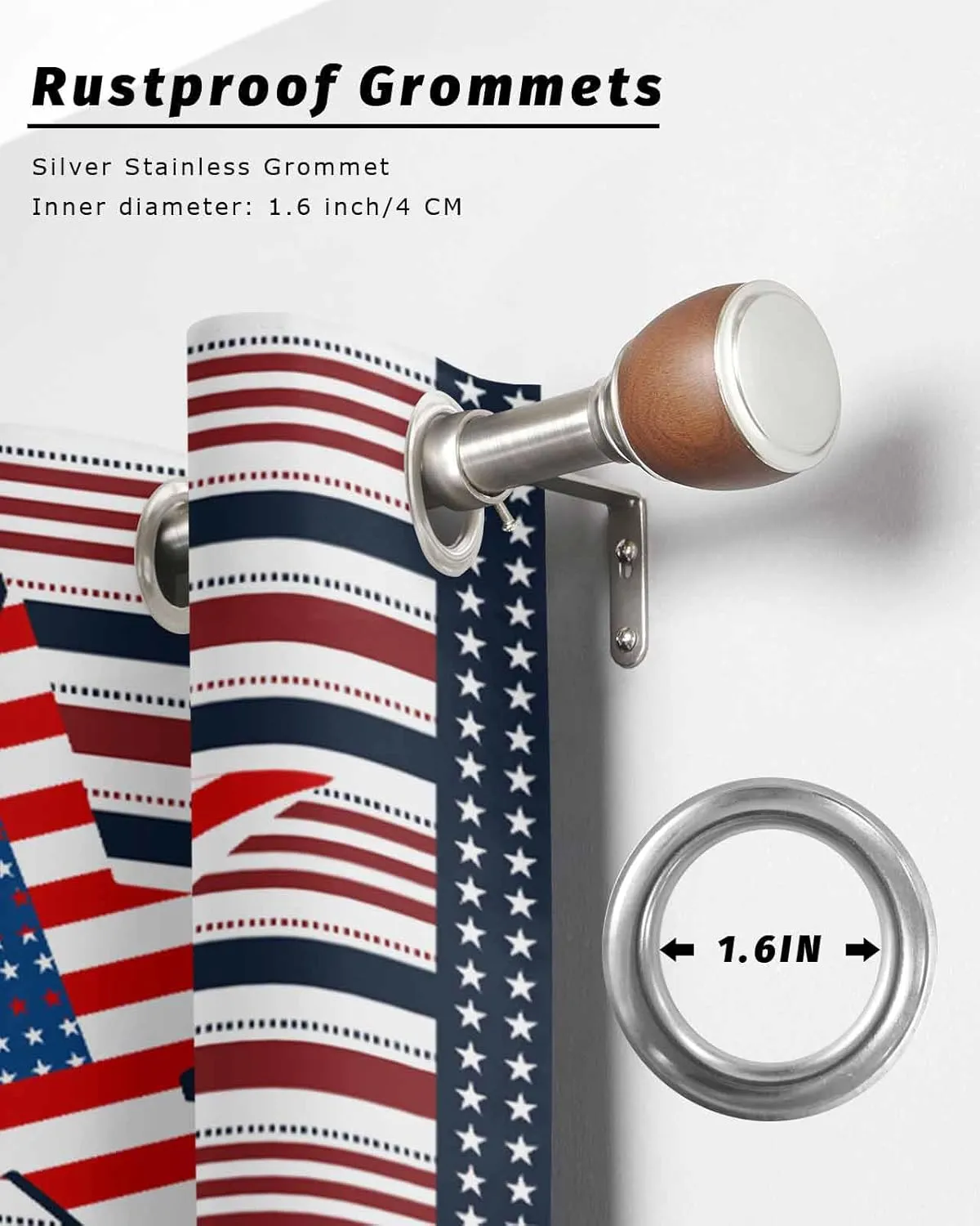 Outdoor Curtains for Patio Waterproof, 4th of July Outdoor Privacy Panels Grommet, Independence Day American Flag Star Striped Blackout Outside Curtains for Porch/Cabana 54"x108", 2 Panels