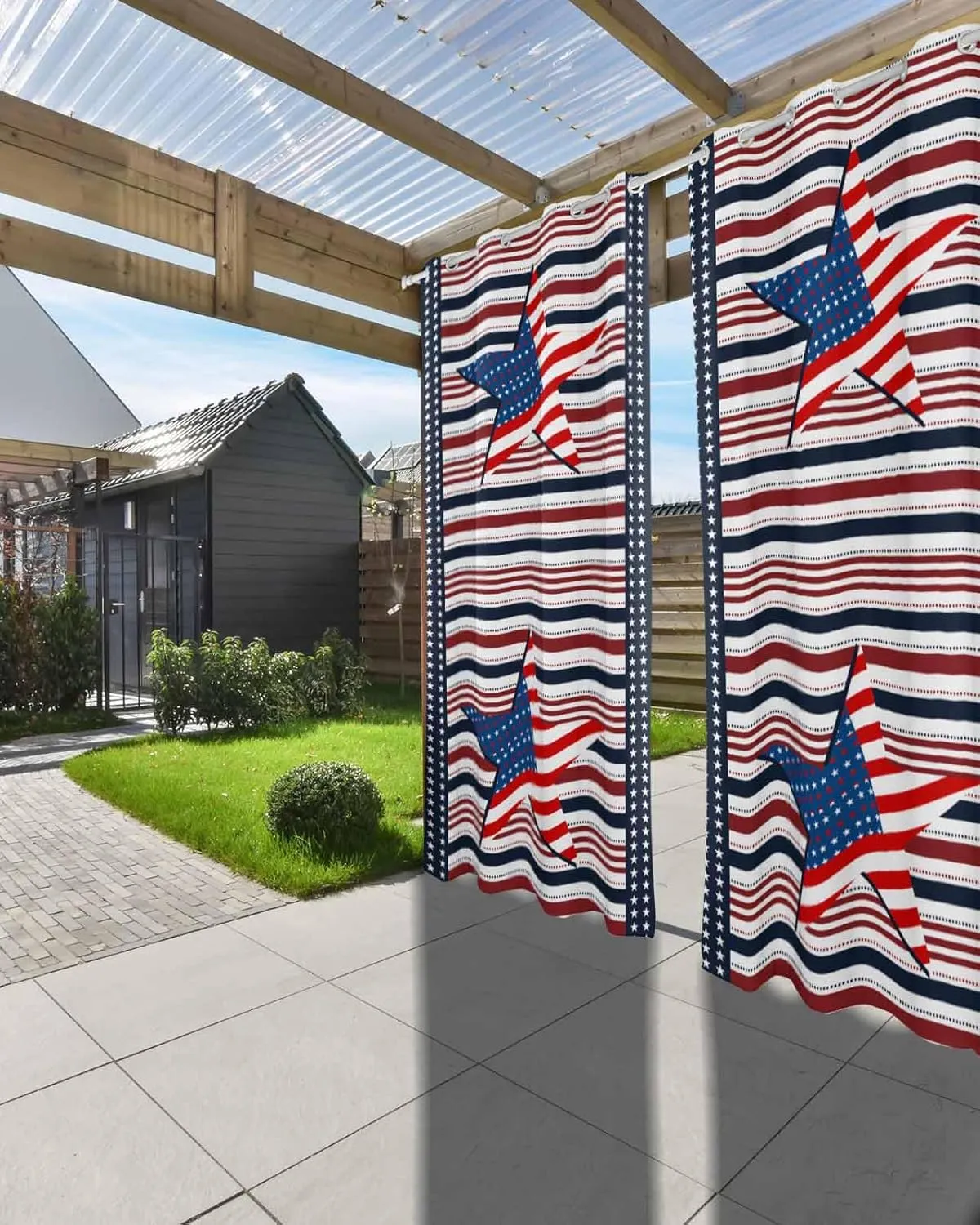 Outdoor Curtains for Patio Waterproof, 4th of July Outdoor Privacy Panels Grommet, Independence Day American Flag Star Striped Blackout Outside Curtains for Porch/Cabana 54"x108", 2 Panels