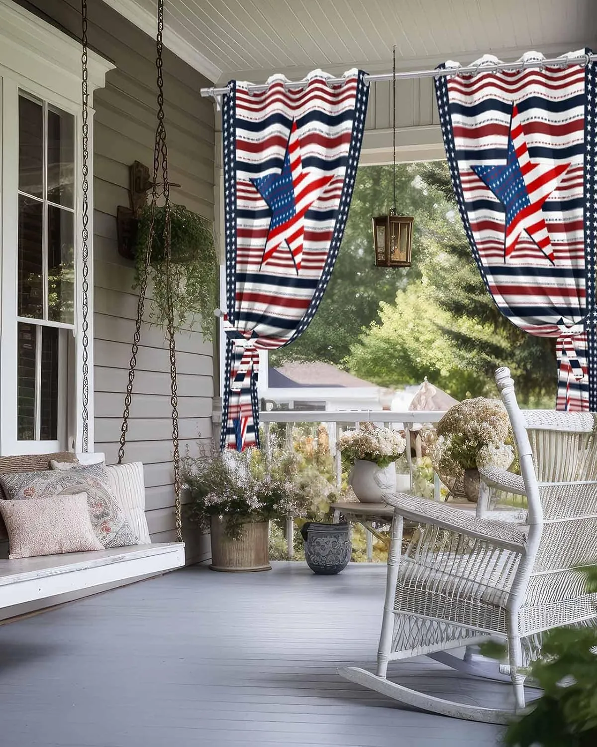 Outdoor Curtains for Patio Waterproof, 4th of July Outdoor Privacy Panels Grommet, Independence Day American Flag Star Striped Blackout Outside Curtains for Porch/Cabana 54"x108", 2 Panels