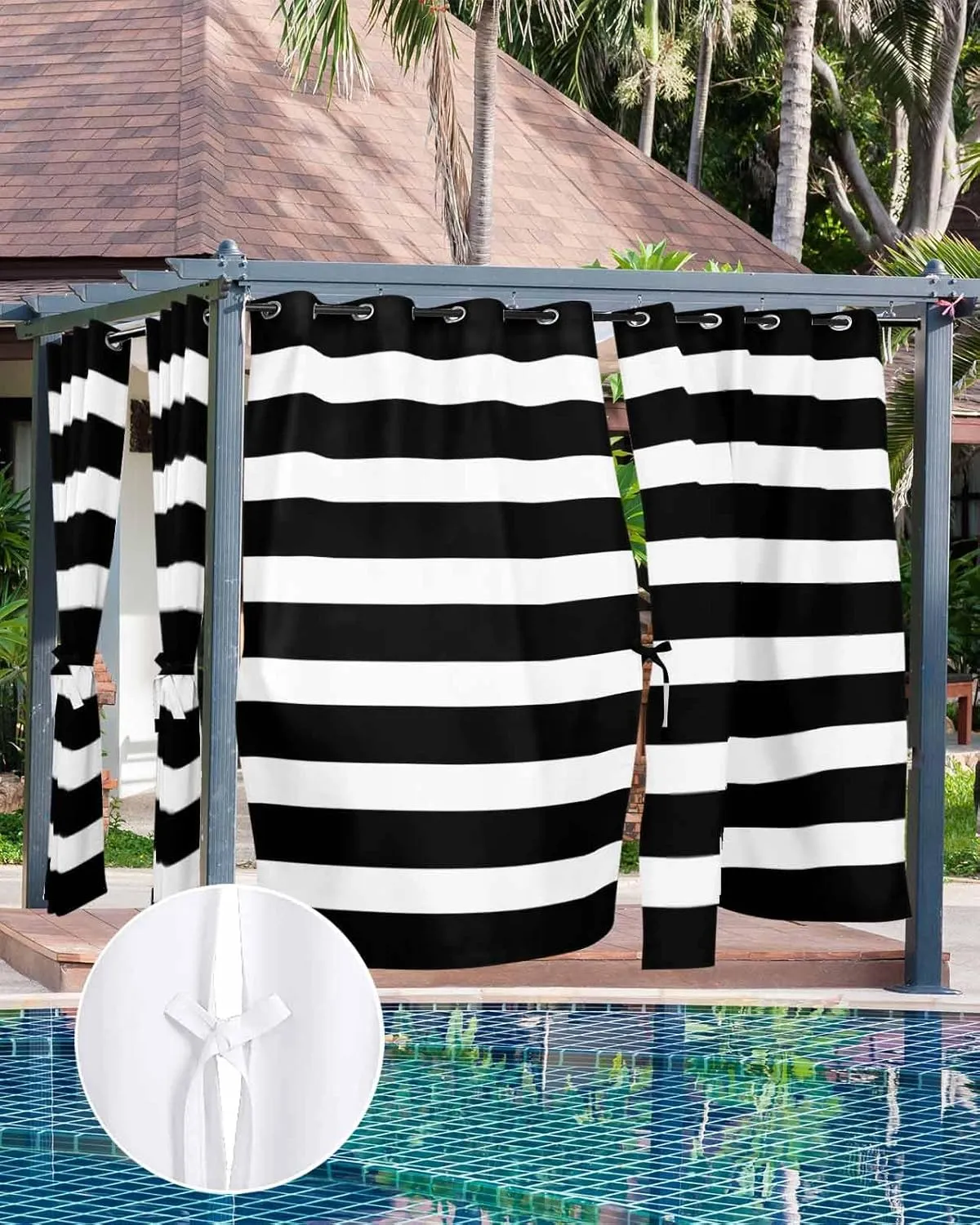 Outdoor Curtains for Patio Waterproof, Black Striped Outdoor Privacy Panels Grommet, Modern Farmhouse Stripe Blackout Outside Curtains for Porch/Cabana/Pergola/Gazebo 54"x84", 2 Panels