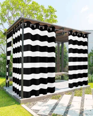 Outdoor Curtains for Patio Waterproof, Black Striped Outdoor Privacy Panels Grommet, Modern Farmhouse Stripe Blackout Outside Curtains for Porch/Cabana/Pergola/Gazebo 54"x84", 2 Panels