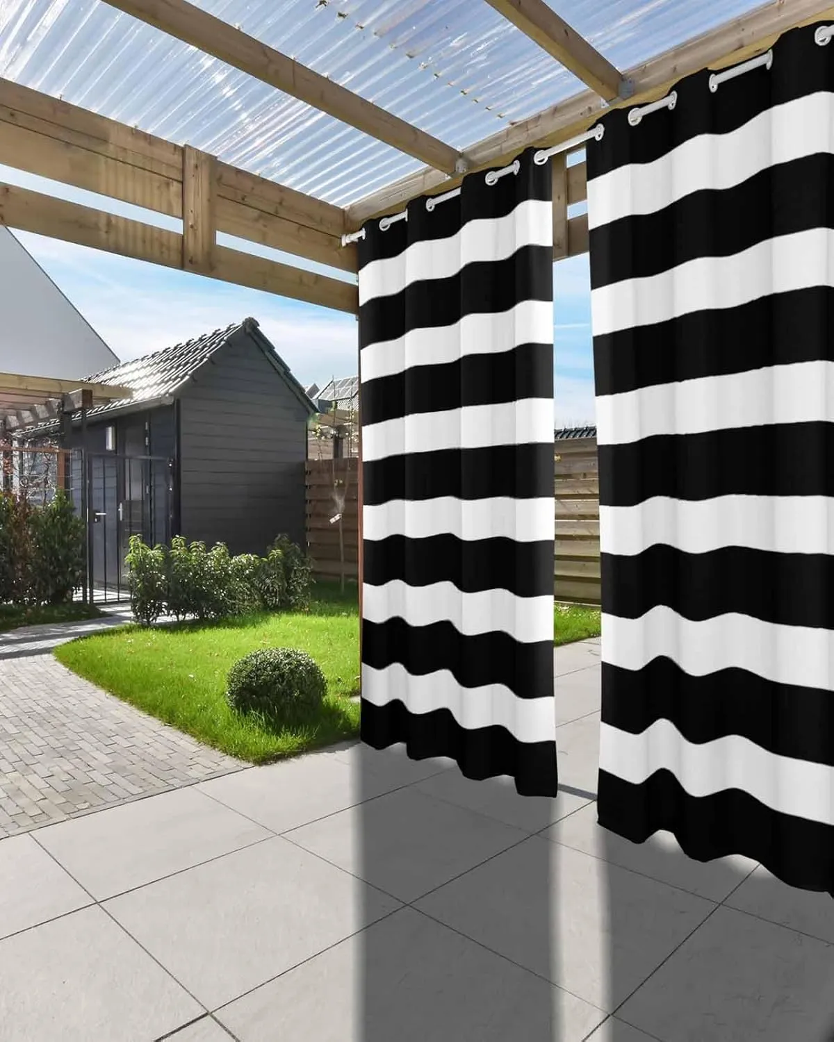 Outdoor Curtains for Patio Waterproof, Black Striped Outdoor Privacy Panels Grommet, Modern Farmhouse Stripe Blackout Outside Curtains for Porch/Cabana/Pergola/Gazebo 54"x84", 2 Panels