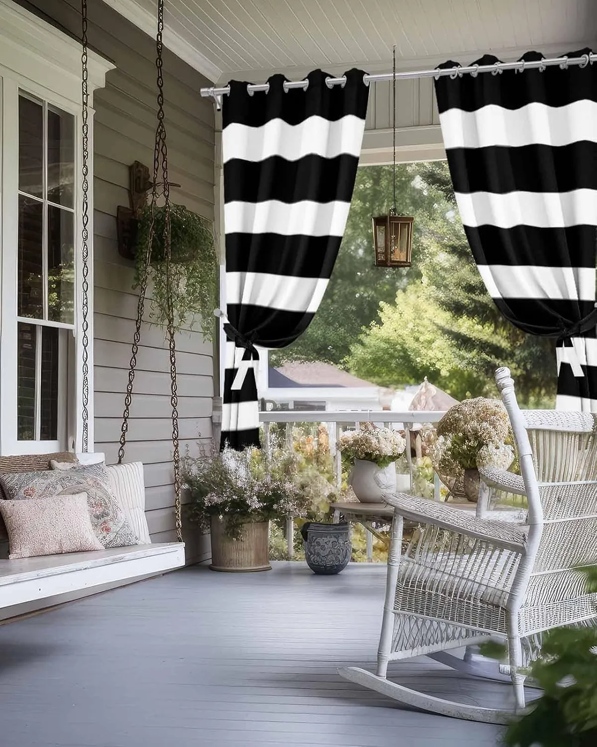 Outdoor Curtains for Patio Waterproof, Black Striped Outdoor Privacy Panels Grommet, Modern Farmhouse Stripe Blackout Outside Curtains for Porch/Cabana/Pergola/Gazebo 54"x84", 2 Panels