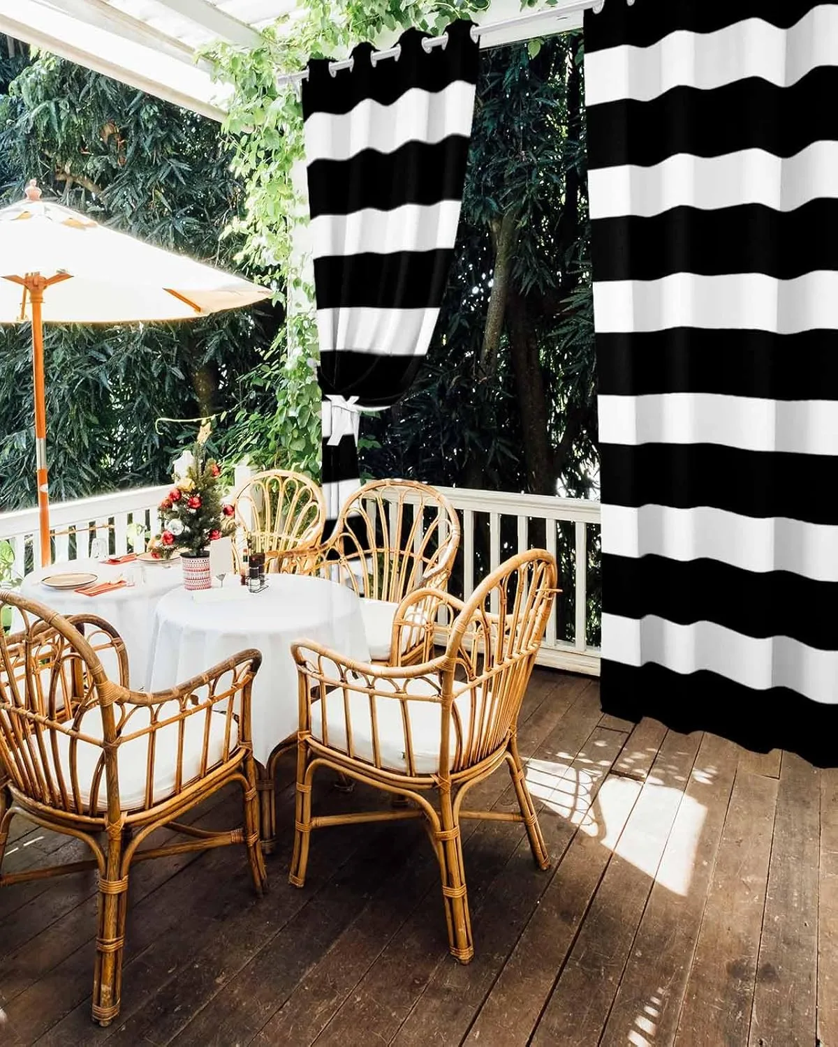 Outdoor Curtains for Patio Waterproof, Black Striped Outdoor Privacy Panels Grommet, Modern Farmhouse Stripe Blackout Outside Curtains for Porch/Cabana/Pergola/Gazebo 54"x84", 2 Panels
