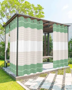 Outdoor Curtains for Patio Waterproof, Green Beige Stripe Outdoor Privacy Panels Grommet, Modern Art Horizontal Striped Blackout Outside Curtains for Porch/Cabana/Pergola 54"x95", 1 Panel