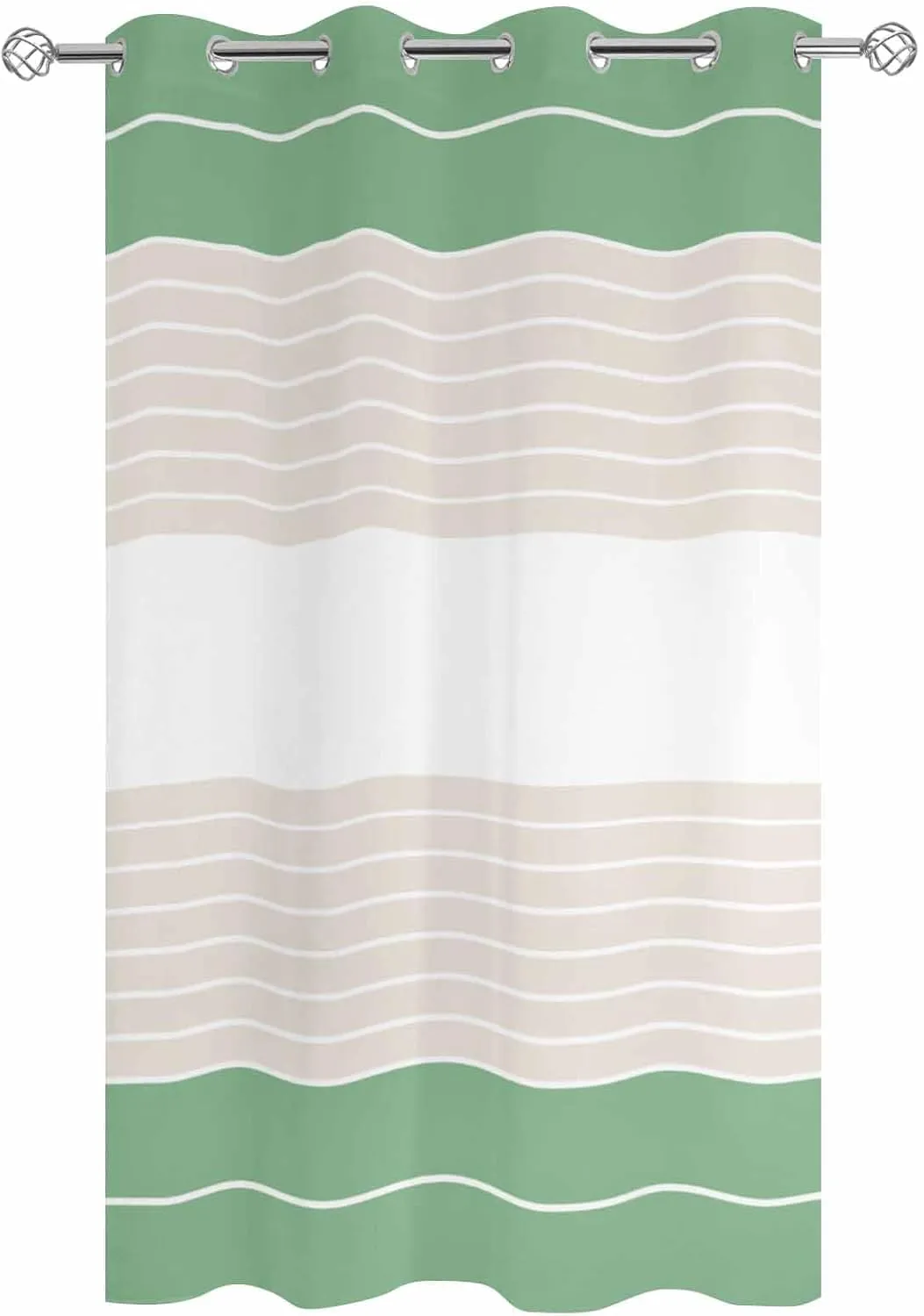 Outdoor Curtains for Patio Waterproof, Green Beige Stripe Outdoor Privacy Panels Grommet, Modern Art Horizontal Striped Blackout Outside Curtains for Porch/Cabana/Pergola 54"x95", 1 Panel