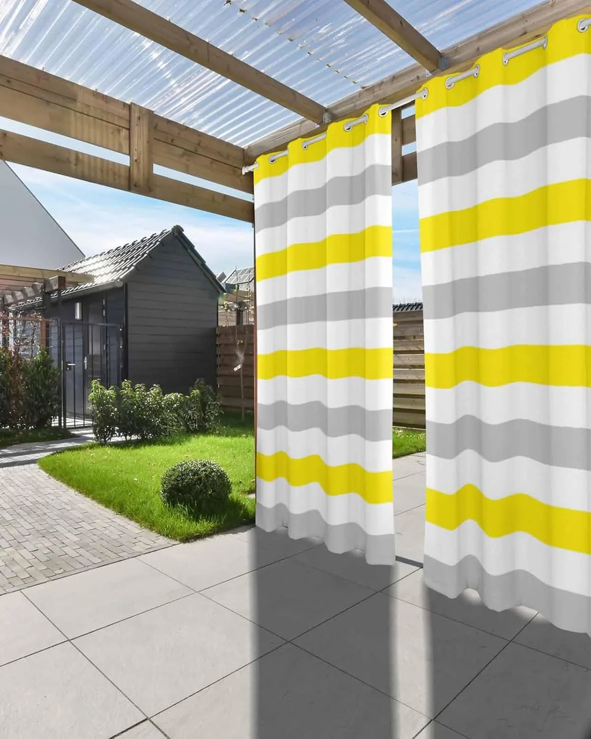 Outdoor Curtains for Patio Waterproof, Yellow Grey Striped Outdoor Privacy Panels Grommet, Farmhouse Stripe Modern Blackout Outside Curtains for Porch/Cabana/Pergola/Gazebo 54"x108", 2 Panels