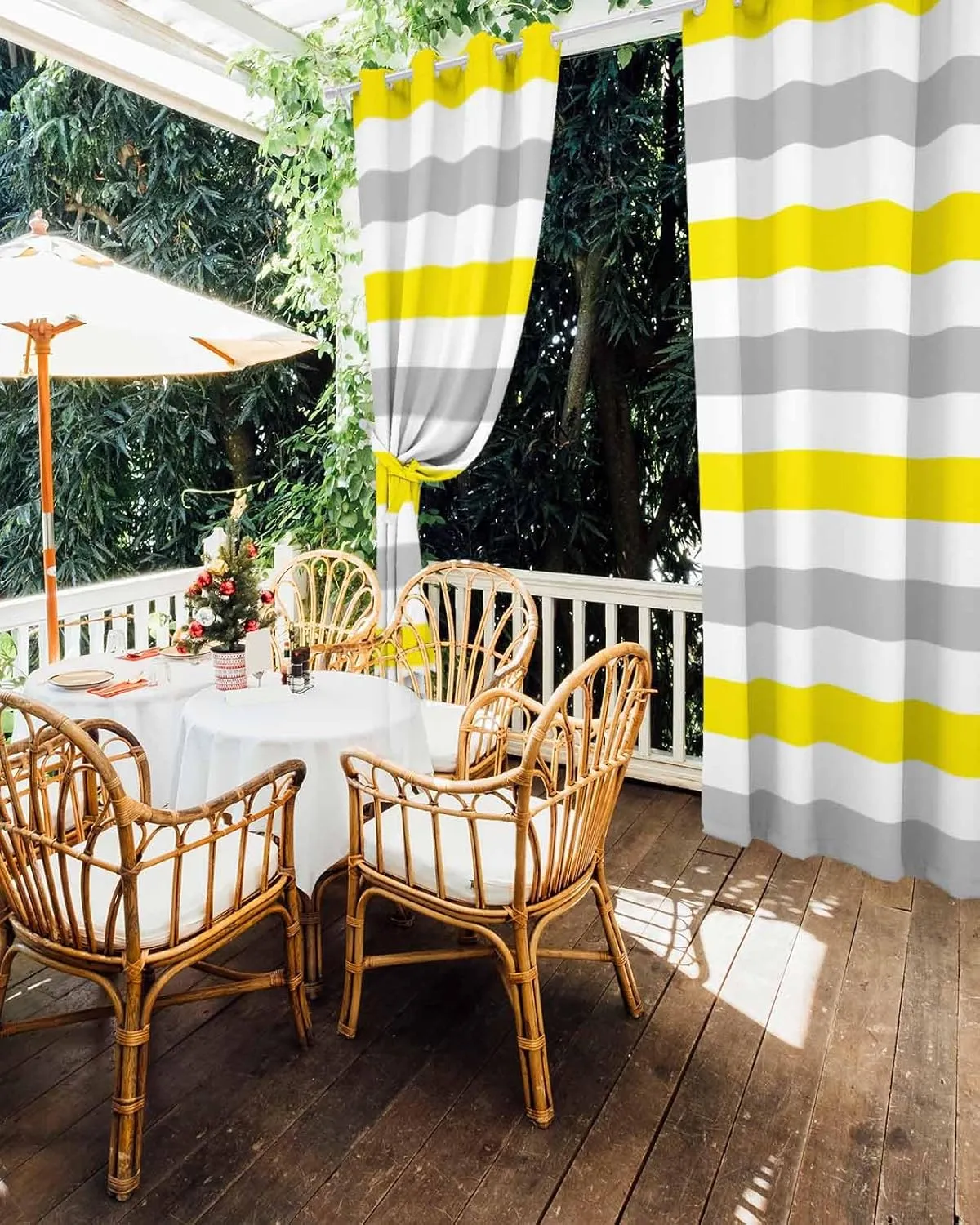 Outdoor Curtains for Patio Waterproof, Yellow Grey Striped Outdoor Privacy Panels Grommet, Farmhouse Stripe Modern Blackout Outside Curtains for Porch/Cabana/Pergola/Gazebo 54"x108", 2 Panels