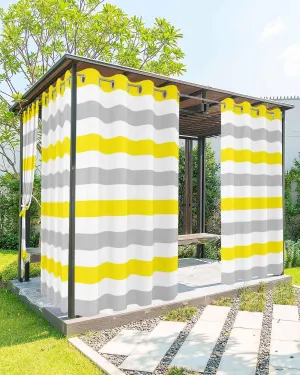 Outdoor Curtains for Patio Waterproof, Yellow Grey Striped Outdoor Privacy Panels Grommet, Farmhouse Stripe Modern Blackout Outside Curtains for Porch/Cabana/Pergola/Gazebo 54"x108", 2 Panels